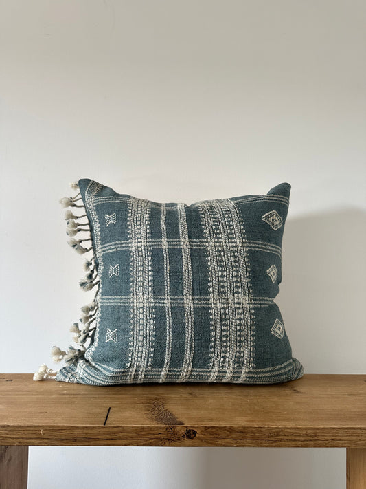 TEAL - TASSELED CUSHION COVER